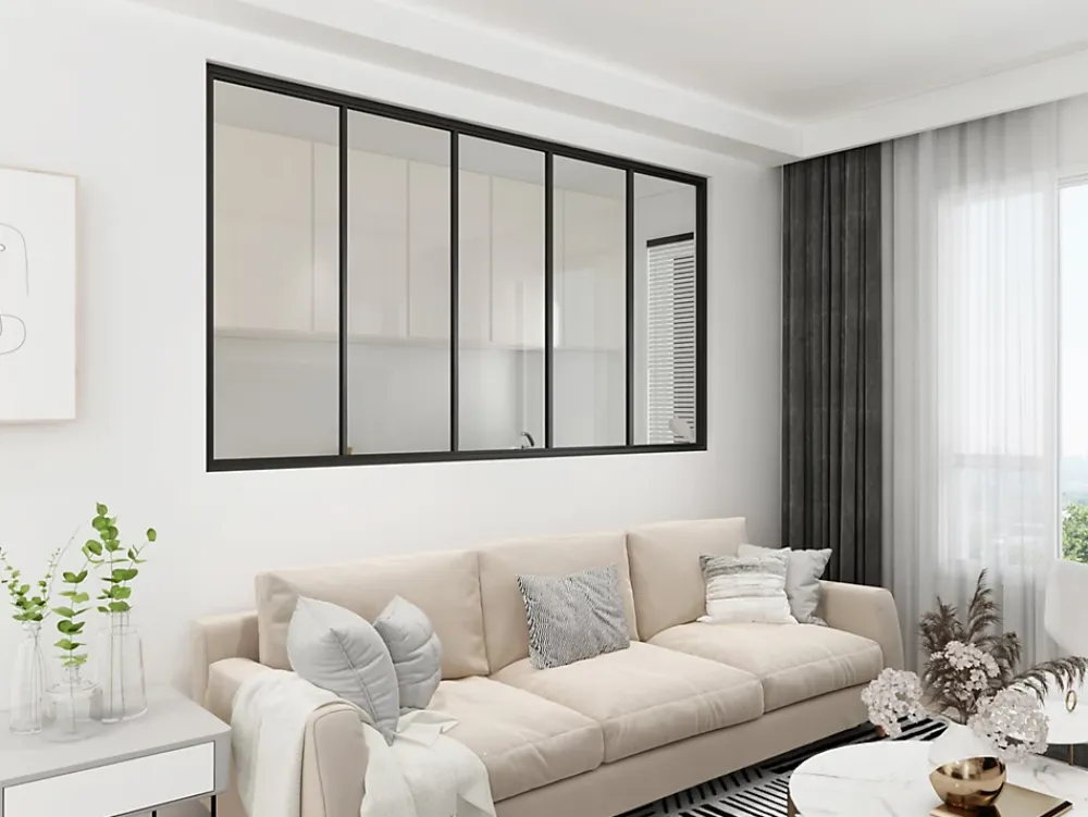 Verrière Factory Verrière - 5 Vitrages - L: 195cm H: 125cm - Acier Ultra Fin - Noir Mat (RAL 9005) - Livrée Montée- Verrière