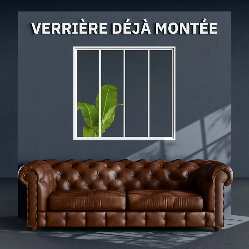 Mon Marché Déco Verrière 4 Carreaux - Déjà Montée - Blanc- Verrière