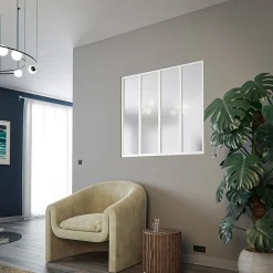 Mon Marché Déco Verrière<Verrière 4 Carreaux - En Kit - Blanc - Verre Dépoli