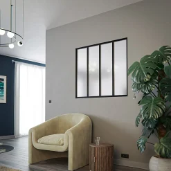 Mon Marché Déco Verrière<Verrière 4 Carreaux - En Kit - Noir Sablé - Verre Dépoli