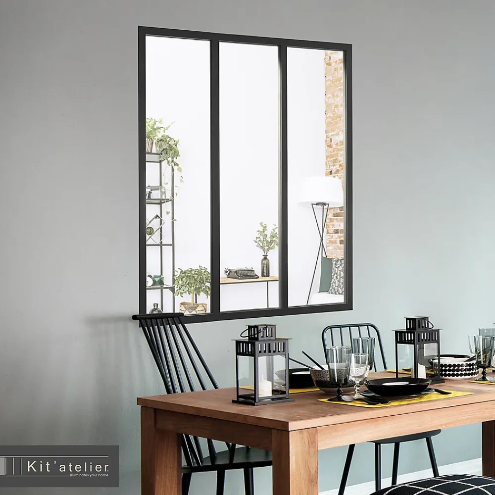 Verrière 3 carreaux transparents, coloris noir mat H108 x l.93cm- Verrière