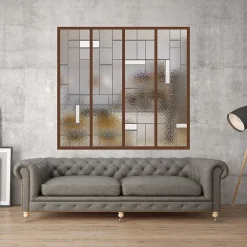MySystem Verrière<Verrière 4 verres Chicago - L x H : 135 x 125 cm - Laqué effet rouille granité - verre Sahara inclus