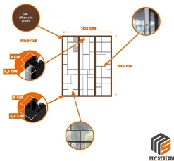 MySystem Verrière<Verrière 3 verres Chicago - L x H : 102 x 125 cm - Laqué effet rouille granité - verre Clair inclus