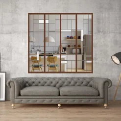 MySystem Verrière<Verrière 4 verres Chicago - L x H : 135 x 125 cm - Laqué effet rouille granité - verre Clair inclus