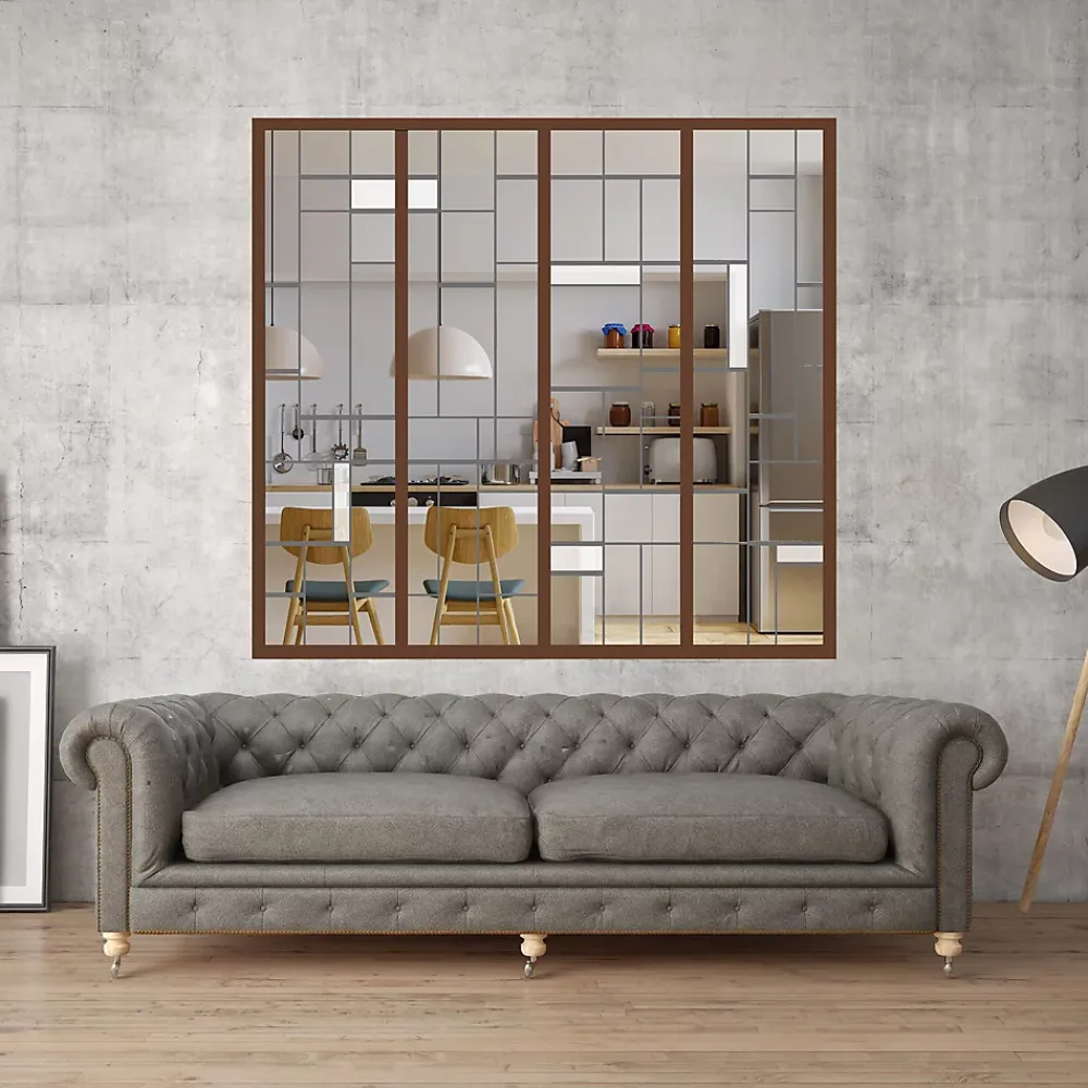 MySystem Verrière<Verrière 4 verres Chicago - L x H : 135 x 125 cm - Laqué effet rouille granité - verre Clair inclus