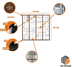 MySystem Verrière<Verrière 4 verres Chicago - L x H : 135 x 125 cm - Laqué effet rouille granité - verre Clair inclus