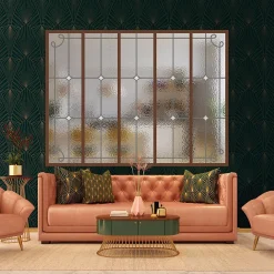 MySystem Verrière<Verrière 5 verres Curly - L x H : 168 x 125 cm - Laqué effet rouille granité - verre Sahara inclus