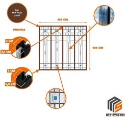MySystem Verrière 4 verres Hudson - L x H : 135 x 125 cm - Laqué effet rouille granité - verre Sahara inclus- Verrière