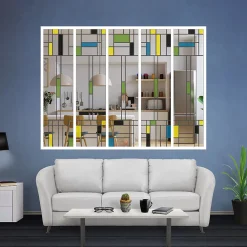 MySystem Verrière<Verrière 5 verres Indiana - L x H : 168 x 125 cm - Laqué blanc 9003 granité - verre Clair inclus