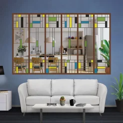 MySystem Verrière<Verrière 6 verres Indiana - L x H : 201 x 125 cm - Laqué effet rouille granité - verre Clair inclus