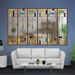 MySystem Verrière<Verrière 6 verres Indiana - L x H : 201 x 125 cm - Laqué effet rouille granité - verre Sahara inclus