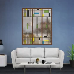 MySystem Verrière<Verrière 3 verres Indiana - L x H : 102 x 125 cm - Laqué effet rouille granité - verre Sahara inclus