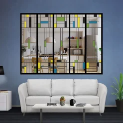 MySystem Verrière 5 verres Indiana - L x H : 168 x 125 cm - Laqué noir 9005 granité - verre Clair inclus- Verrière
