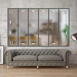 MySystem Verrière 6 verres Mackintosh - L x H : 201 x 125 cm - Laqué gris 7016 granité - verre Sahara inclus- Verrière