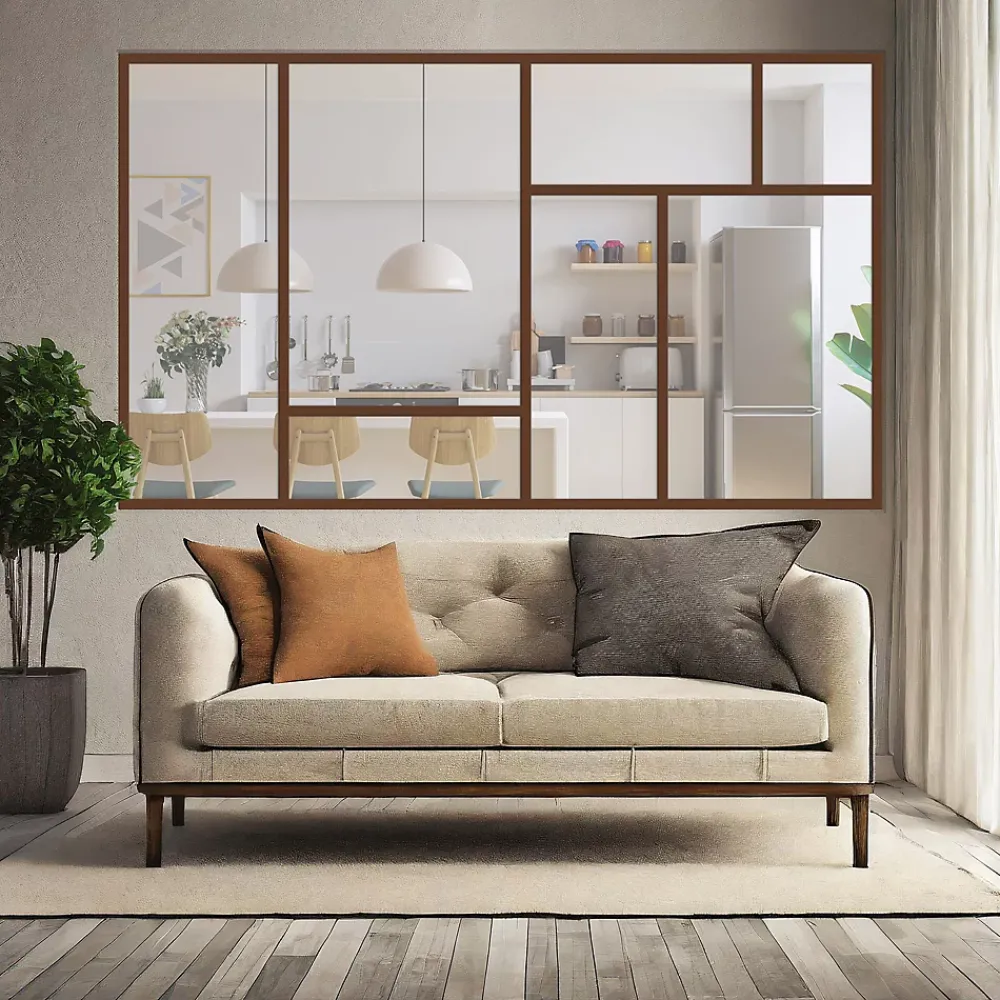 MySystem Verrière<Verrière ArtDéco 7 - L x H : 210 x 150 cm - Laqué effet rouille granité - vitrages inclus