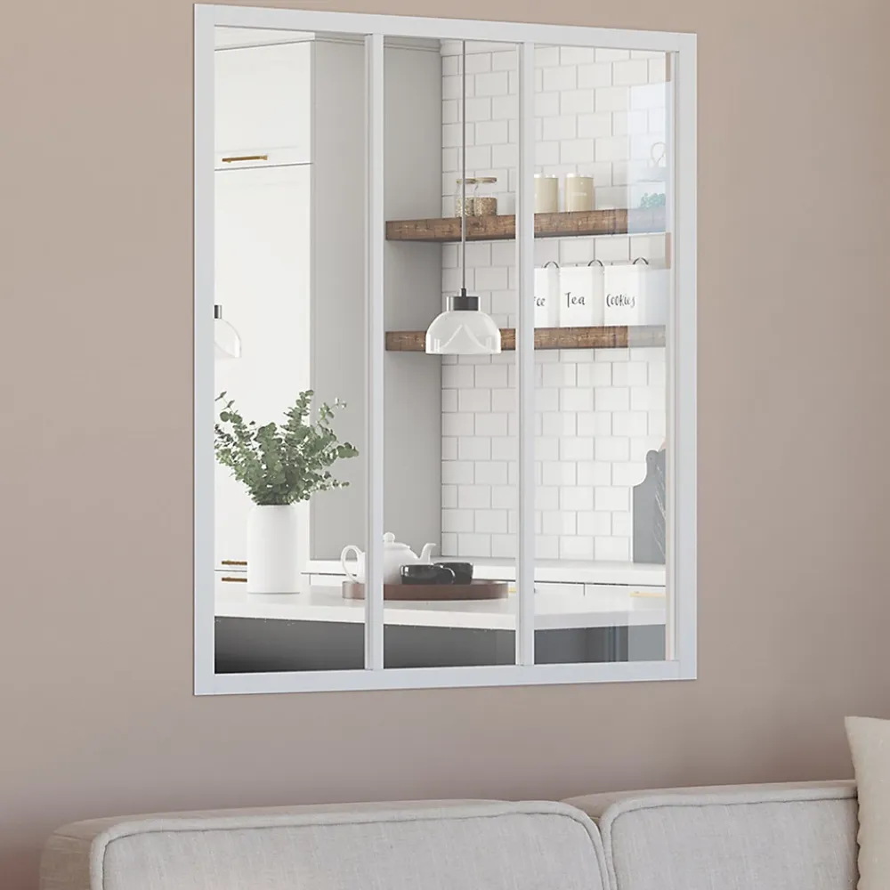 IDMarket Verrière<Verrière atelier 3 vitrages L. 93 x H. 108 cm en métal blanc et verre trempé