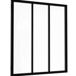 IDMarket Verrière<Verrière atelier 3 vitrages L. 93 x H. 108 cm en métal noir et verre trempé