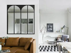 Vente-unique Verrière atelier art déco en aluminium thermolaqué 120x105 cm - Noir - ARCADEA- Verrière