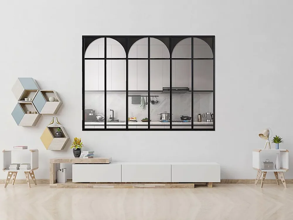 Vente-unique Verrière atelier art déco en aluminium thermolaqué 180x130 cm - Noir - ARCADEA- Verrière