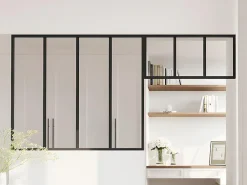 Vente-unique Verrière<Verrière atelier avec imposte en aluminium thermolaqué - L120 x H105 + L83 x H40 cm - Noir - BAYVIEW