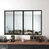 AICA Sanitaire Verrière Atelier Coulissante en Aluminium Noir- L183xH108cm,4 Panneaux en 4mm Verre Trempé,Séparation Élégante Cuisine/Salon- Verrière