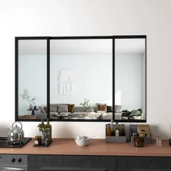 AICA Sanitaire Verrière Atelier Coulissante en Aluminium Noir- L183xH108cm,4 Panneaux en 4mm Verre Trempé,Séparation Élégante Cuisine/Salon- Verrière