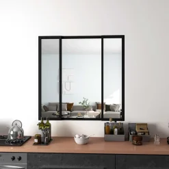AICA Sanitaire Verrière<Verrière Atelier Coulissante en Aluminium Noir- L123xH108cm,4 Panneaux en 4mm Verre Trempé,Séparation Élégante Cuisine/Salon