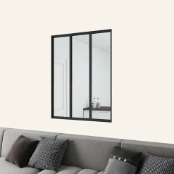 AICA Sanitaire Verrière atelier en aluminium thermolaqué et 4mm verre trempé - L.93 x H.108 cm - Noir - Luminosité Maximale- Verrière