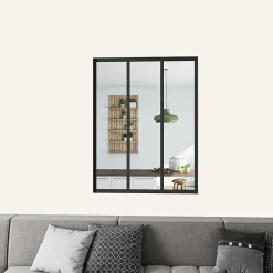 AICA Sanitaire Verrière atelier en aluminium thermolaqué et 4mm verre trempé - L.93 x H.108 cm - Noir - Luminosité Maximale- Verrière