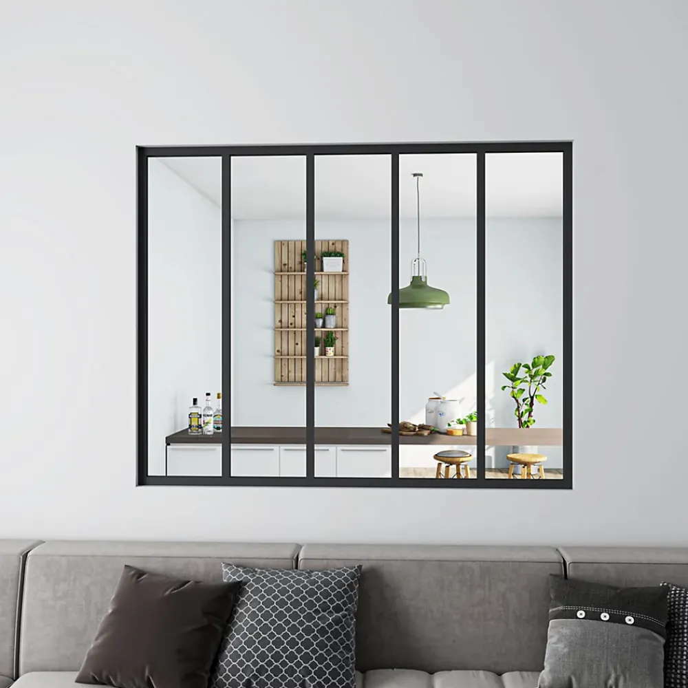AICA Sanitaire Verrière Atelier en aluminium noir mat - 153x108cm - Noir -5 Vitrages Clairs- Verrière