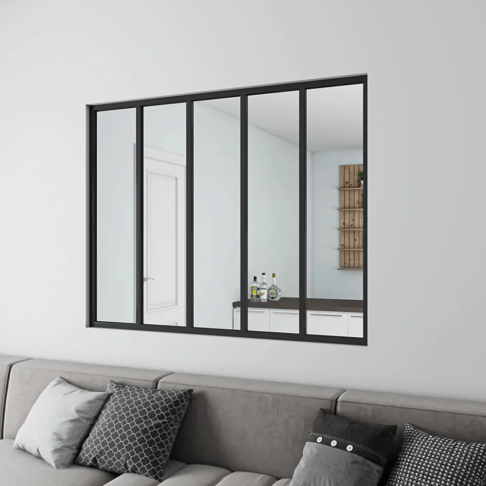 AICA Sanitaire Verrière Atelier en aluminium noir mat - 153x108cm - Noir -5 Vitrages Clairs- Verrière