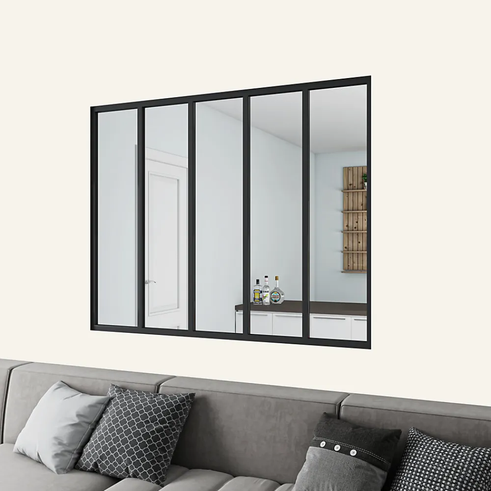 AICA Sanitaire Verrière atelier en aluminium thermolaqué et 4mm verre trempé - L.153 x H.108 cm - Noir - Luminosité Maximale- Verrière