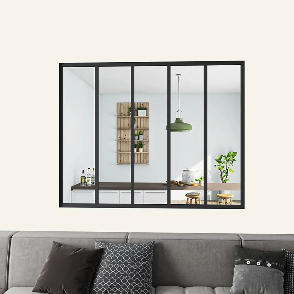 AICA Sanitaire Verrière atelier en aluminium thermolaqué et 4mm verre trempé - L.153 x H.108 cm - Noir - Luminosité Maximale- Verrière