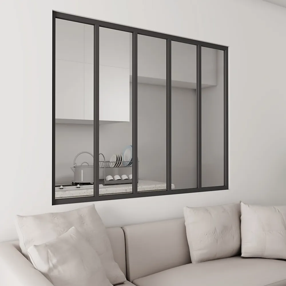 AICA Sanitaire Verrière Atelier Fixe en Alu Noir L.153 x H.108 cm - 4mm Verre trempé - Luminosité Maximale et Sécurité- Verrière