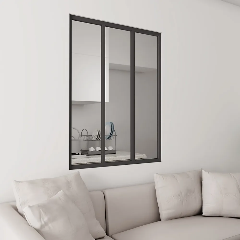 AICA Sanitaire Verrière<Verrière Atelier Noir 93 x 108 cm - Aluminium , Verre Trempé 4 mm - 3 vitrages - AICA