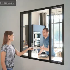 Verrière<Verrière coulissante 4 carreaux transparents, coloris noir mat H108 x l.123cm