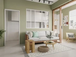 Vente-unique Verrière coulissante en aluminium thermolaqué blanc 180x130 cm - RAVENA- Verrière