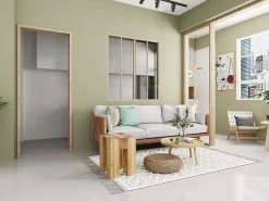 Vente-unique Verrière coulissante en aluminium thermolaqué naturel clair 120x130 cm - RAVENA- Verrière