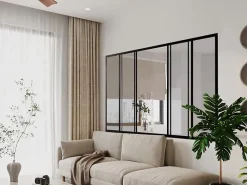 Vente-unique Verrière<Verrière coulissante en aluminium thermolaqué noir 180x130 cm - RAVENA