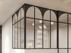 Vente-unique Verrière d'angle d'atelier art déco en aluminium thermolaqué - L120 x L120 x H130 - Noir - ARCADEA- Verrière