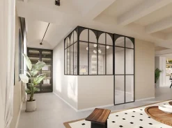 Vente-unique Verrière d'angle d'atelier art déco en aluminium thermolaqué - L120 x L120 x H130 - Noir - ARCADEA- Verrière