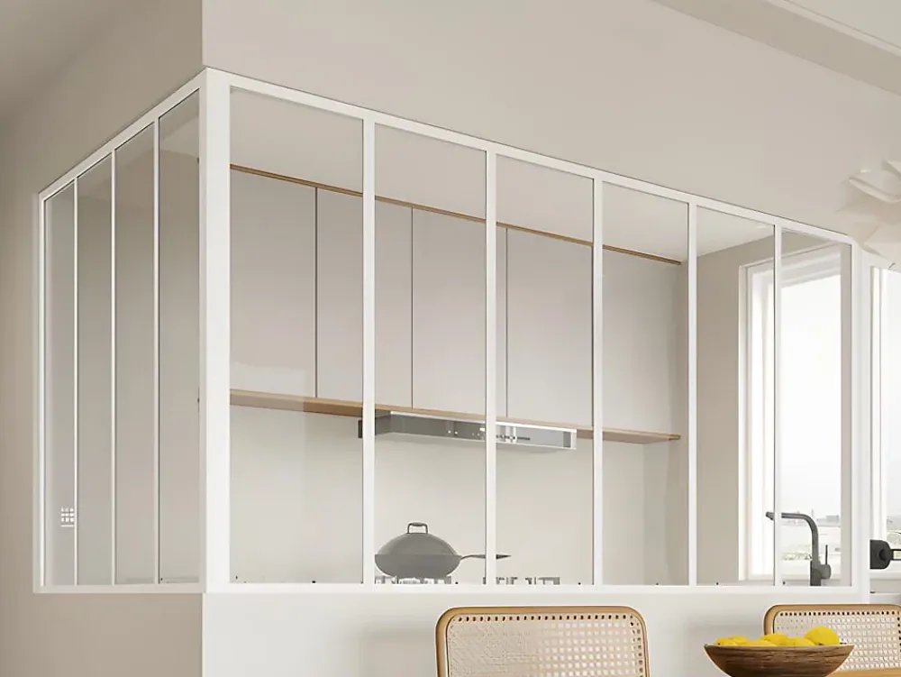 Vente-unique Verrière d'angle d'atelier en aluminium thermolaqué - L180 x L120 x H105 - Blanc - BAYVIEW- Verrière