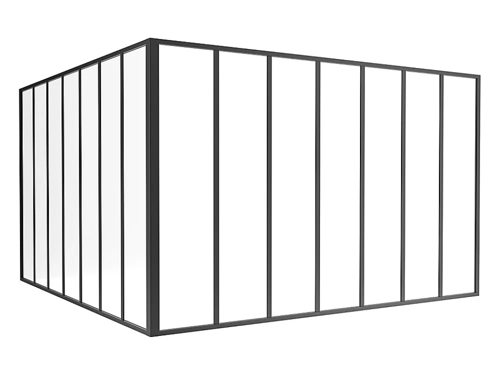 Vente-unique Verrière d'angle d'atelier en aluminium thermolaqué - L210 x L210 x H130 - Noir - BAYVIEW- Verrière