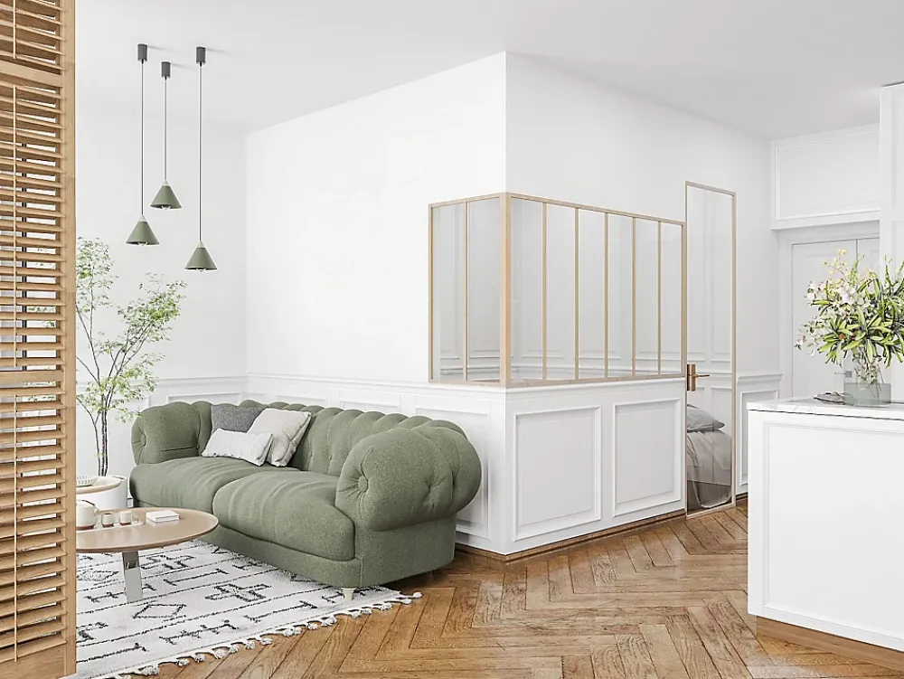 Vente-unique Verrière d'angle d'atelier en aluminium thermolaqué - L180 x L60 x H105 - Naturel clair - BAYVIEW- Verrière