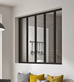 Optimum Verrière en aluminium noir 5 carreaux H.110 x 153,2 cm- Verrière