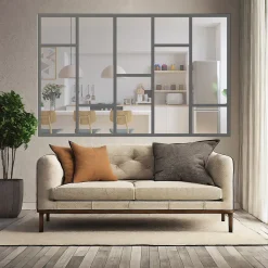 MySystem Verrière Loft 5 sections - L x H : 220 x 125 cm - Laqué gris 7016 granité - vitrages inclus- Verrière