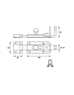 Thirard Verrou transversal, porte cadenas cadenassable, longueur 180mm, pêne plat coulissant, acier zingué -- Accesoire Pour Volet