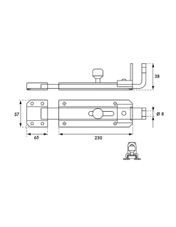Thirard Accesoire Pour Volet<Verrou transversal, porte cadenas cadenassable, longueur 230mm, pêne plat coulissant, acier zingué -