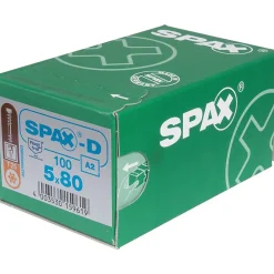 Spax Vis terrasse - - Autoperceuse - Spécial caillebotis - Tête cylindrique - Inox A2 - 5 x 60/27,50 mm - Boîte de 100- Outils Parquet Et Sol Stratifié